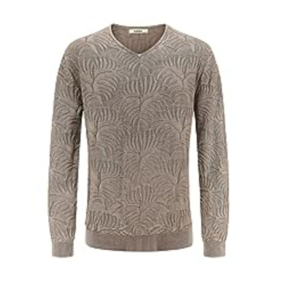 Lello Men‘s Lightweight Cotton Stone Washed Floral Pattern V-Neck Sweater